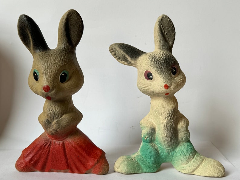 16 cm Linda familia de conejitos vintage, niña, niño, bebé, trío de animales de goma soviéticos, juguete vintage, muñeca ussr, marido y mujer, conejito, juguete ruso imagen 6