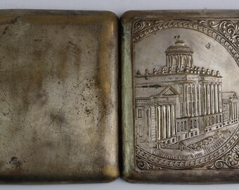 Very rare Soviet brass Cigarette Case Lenin Library. Tobacco box USSR.  Vintage cigarette holder. communist. christmas gift. gift idea