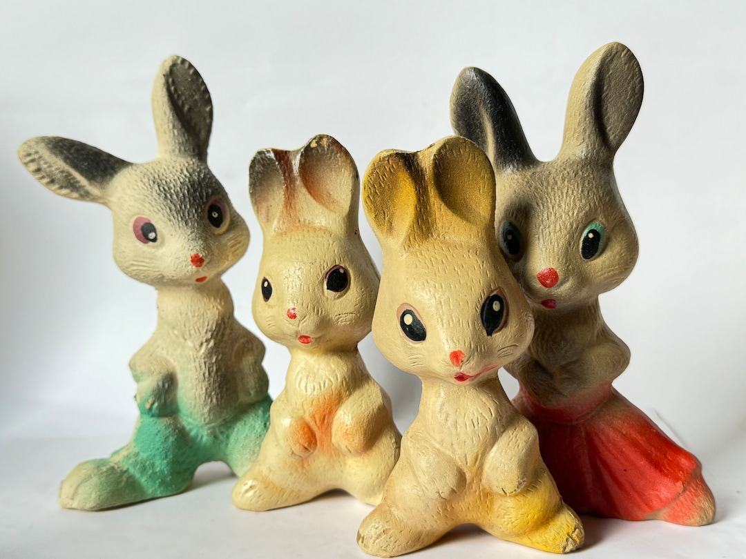 16 Cm Cute Vintage Bunnies Family, Girl, Boy, Baby, Trio Soviet Rubber ...