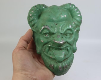 Rare Vintage Metal Devil Face — Soviet Heavy Wall Hanging — Made in USSR Mid Century Gothic Decor