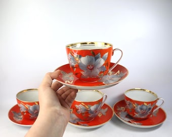 Big Soviet Porcelain tea mug Malva, Hand painted Soviet cup, Soviet coffee set, Soviet Porcelain mug, Porcelain tea set, large tea cup
