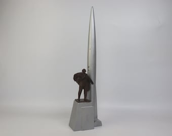 Vintage Soviet Tsiolkovsky Space Monument Statue, 1970s USSR Rocket Cosmodrome Model
