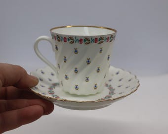 Vintage Lomonosov LFZ Demitasse Coffee Cup Saucer Set, Rare Forget-Me-Not USSR Porcelain Tea Pair, Soviet Export Lomonosov Fine China
