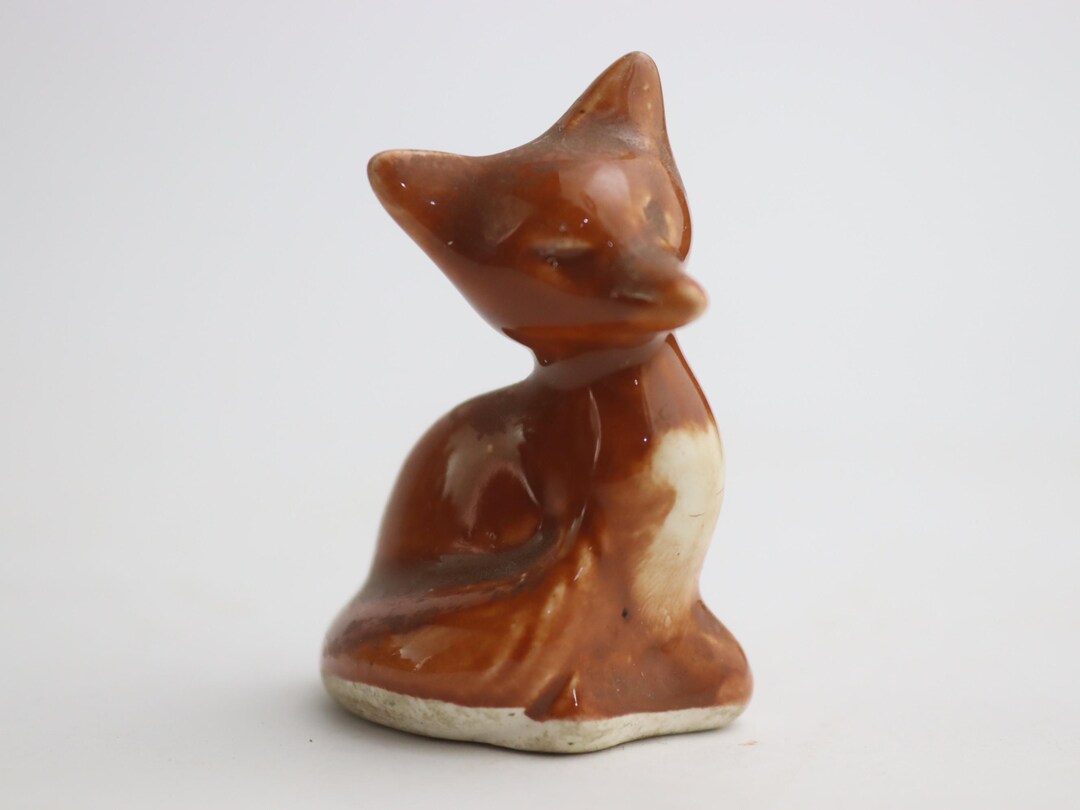 Cute Miniature Fox Statuette, Miniature Soviet Maiolica Figurine