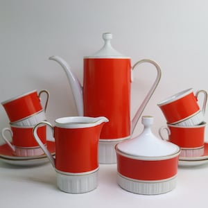 Vintage coffee set for 4 persons, ddr Vintage coffee set, Porcelain service, Vintage Porcelain set, cup, tableware, GDR Espresso coffee set