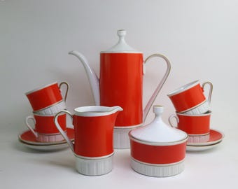 Vintage coffee set for 4 persons, ddr Vintage coffee set, Porcelain service, Vintage Porcelain set, cup, tableware, GDR Espresso coffee set