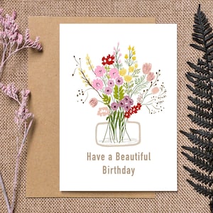 Alles Gute zum Geburtstag, Geburtstagskarte, Herzlichen Glückwunsch zu Ihrer Geburtstagskarte, Die Besten Geburtstagswünsche, Frühlingsblumenstrauß Illustration