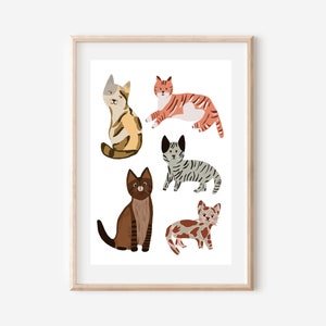 Retrato de gato, póster de gato adorable, idea de regalo para mamá gata, ilustración de gato A5/A4, impresión artística para habitación infantil o infantil.
