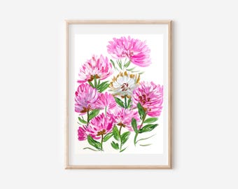 Original Pink Flower Gouache Painting: Floral Still Life Art (UNFRAMED)