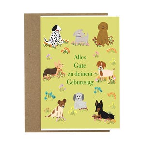 Hunde Geburtstagskarte, süße Hunde Illustration, Glückwunschkarte zum Geburtstag, Geburtstagskarte für Hundeliebhaber, Karte für Hundebesitzer, englischer oder deutscher Text
