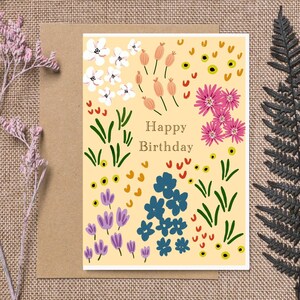 Alles Gute zum Geburtstagskarte, Geburtstagskarte, Herzlichen Glückwunsch zu Ihrer Geburtstagskarte, Die Besten Geburtstagswünsche, Wild Floral Feld Illustration