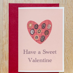 Biglietto di San Valentino, biglietto d'amore, biglietto con illustrazione di praline, biglietto di amicizia, buon San Valentino