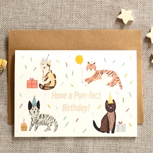 Cat Birthday Card, Cute Cats Illustration, Have a Pure-fect Birthday, Birthday Card for Cat Lovers, Card for Cat Owner, Funny Card