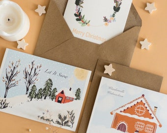 Set of 3 Christmas Cards, Holiday Greeting Set, Good Deal, Cards Set, Christmas Card Set