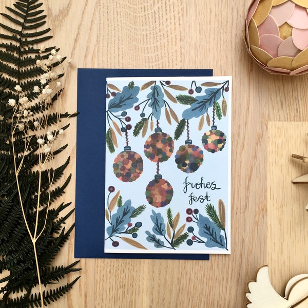 Frohes Fest, Christmas Card in German, Happy Holiday Card, Christmas Celebration Card