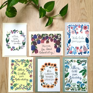 Geburtstagskarten-Set, alles Gute zum Geburtstagkarten-Set, Blumenthema-Kartenset, Packung mit 6 Geburtstagskarten