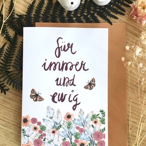 Tarjeta de feliz boda, felicitaciones por su boda, "für Immer & Ewig", boda floral, amor eterno, tarjeta de regalo de boda