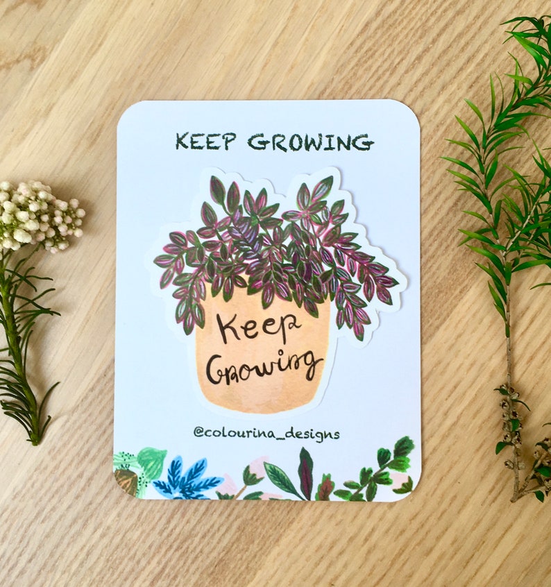 Keep Growing Vinyl Sticker, House Plant Sticker, Motivational/Encouragement Sticker, Plant Lover Sticker, Decal image 1