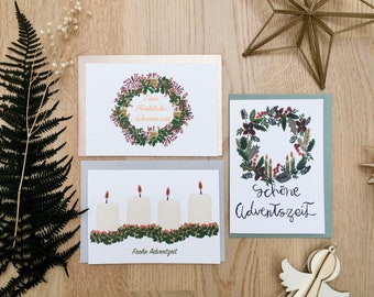 Advent Theme Cards: Set of 3 German Christmas Greetings