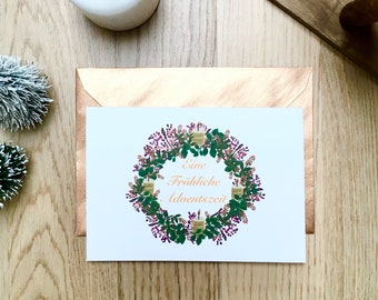 German Advent Wreath Card: Hand-Painted Gouache Christmas Card