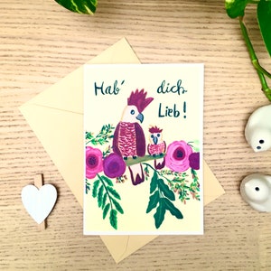 Te amo tarjeta, tarjeta del día de la madre, tarjeta del día del padre, ilustración de pájaros