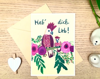 I Love You Card, Mother's Day Card, Father's Day Card, Birds Illustration