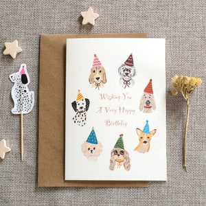 Biglietto di auguri di compleanno per cani, illustrazione di cani carini, biglietto di auguri di compleanno, biglietto di auguri per amanti dei cani, biglietto per proprietario di cane, testo in inglese o tedesco