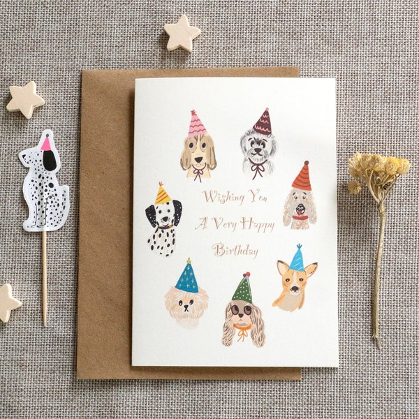 Dog Birthday Card, Cute Dogs Illustration, Birthday Wishes Card, Birthday Card for Dog Lovers, Card for Dog Owner, Funny Card