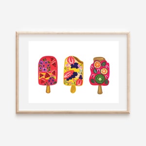 Summer Popsicles, Floral Fruity Popsicles, Art Print A5/A4 image 1
