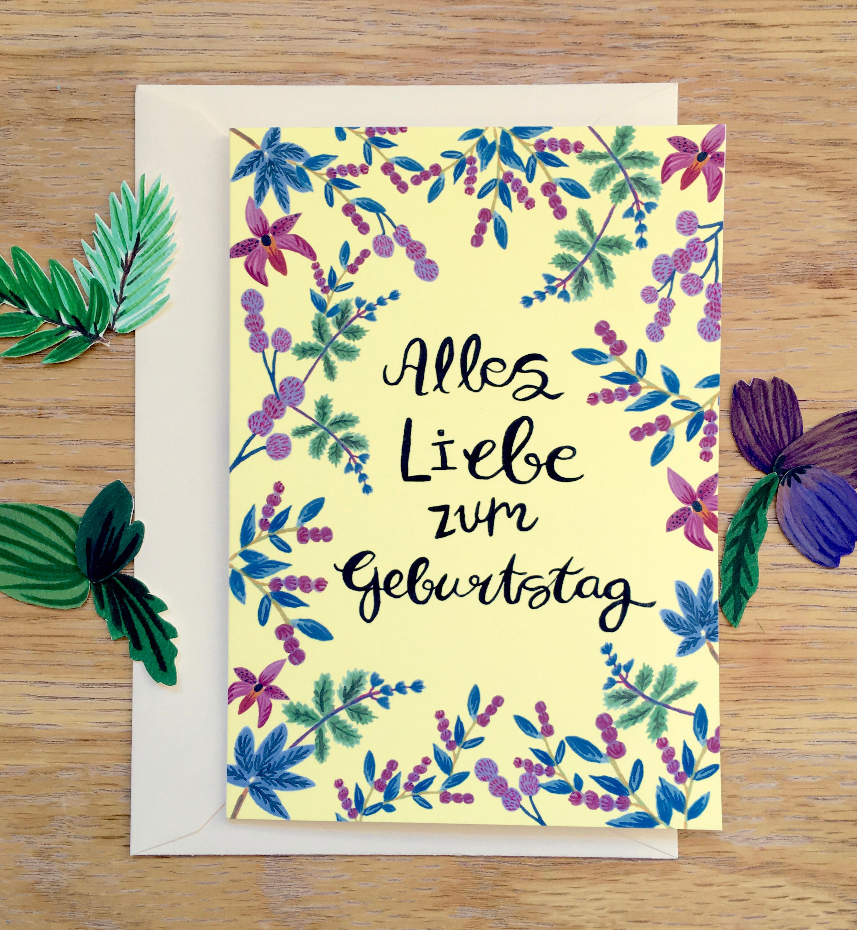 Alles Liebe Zum Geburtstag Happy Birthday Card In German Floral Theme Card Illustrated Card