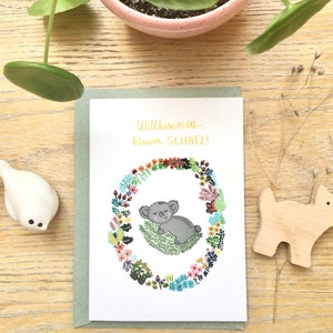 Carte de nouveau bébé, petit trésor de bienvenue, nouveau bébé de bienvenue, illustration mignonne d'animaux de bébé endormi