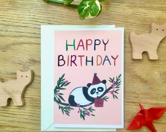 Birthday Card, Happy Birthday Card, Panda Illustration, Cute Birthday Card, Children Birthday Card