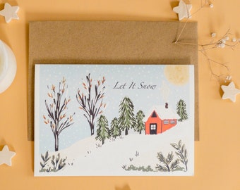 Let It Snow Card, Christmas Greeting Card, Holiday Season Card