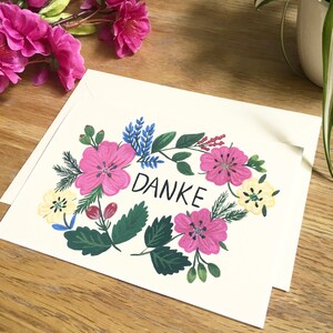 Thank You Card German, Greeting Card, Grusskarte, Dankeskarte, Floral ...