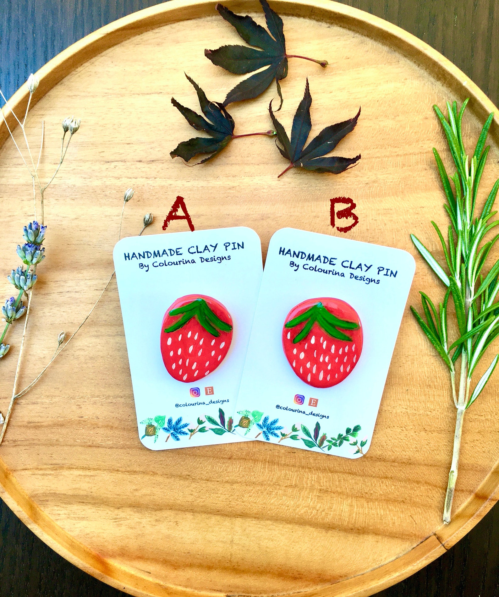 Handmade Clay Pins, Air Dry Clay Pins, Strawberry Clay Pins, Gift Ideas