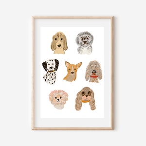 Schattige honden illustratie kunstafdruk, decoratie kinderkamer