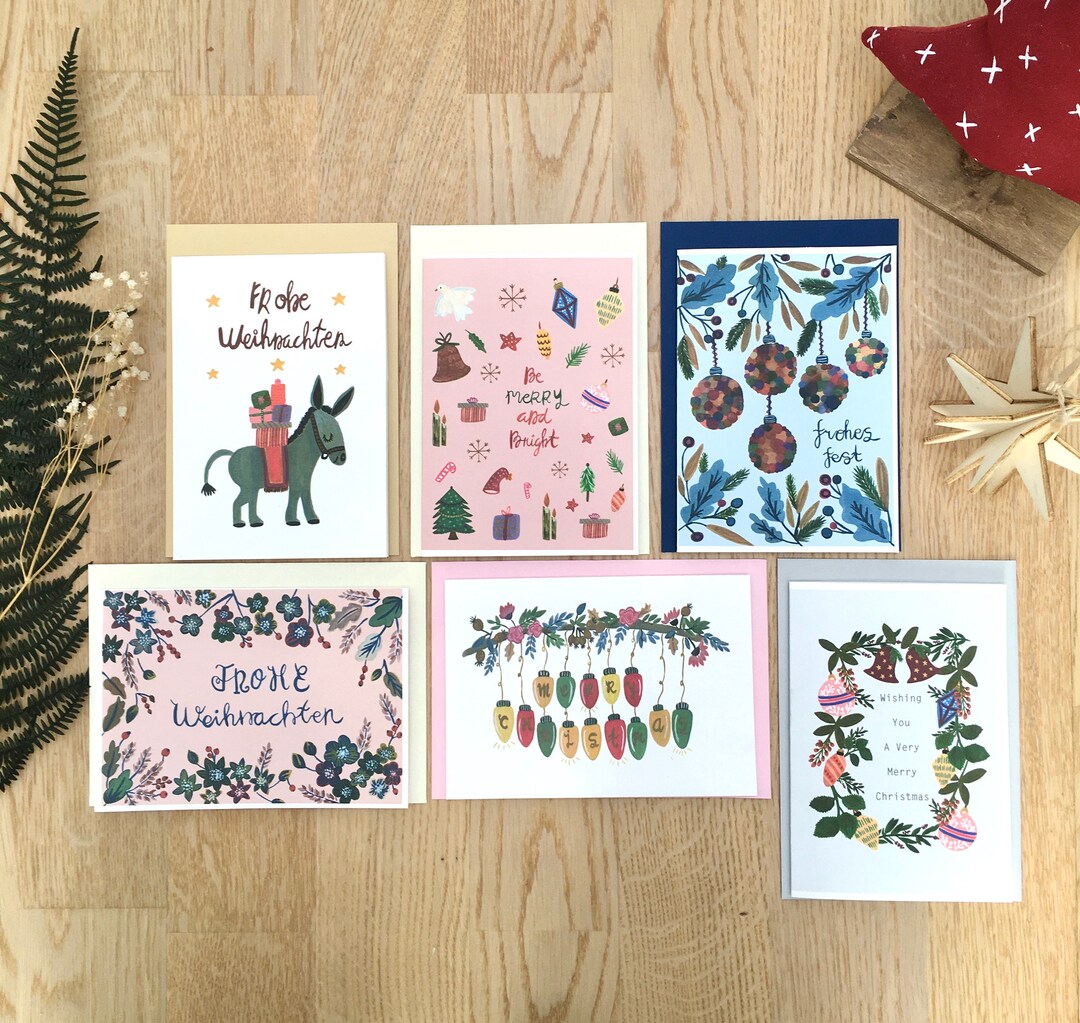 Kit Punto Croce Biglietti Natale - Set 3 Con Filati DMC, Tessuto Aida 14 Ct, Per Principianti