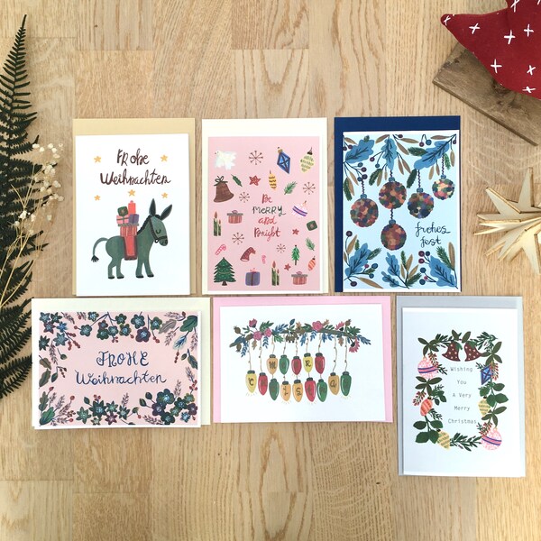 Set of 6 Christmas Cards, Holiday Greeting Set, Good Deal, Cards Set, Christmas Card Set
