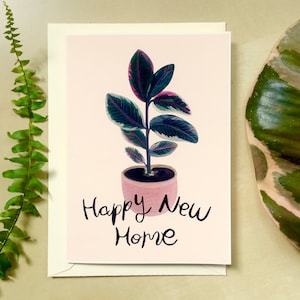 Bonne nouvelle carte à la maison, carte de plante de maison, carte de pendaison de crémaillère, amoureux des plantes