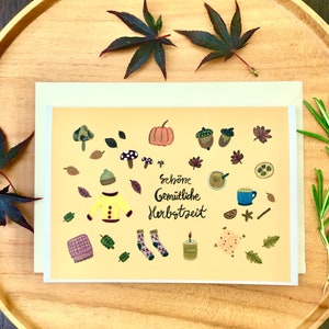 Carte de voeux d'automne, carte d'automne confortable, illustration d'éléments d'automne/automne