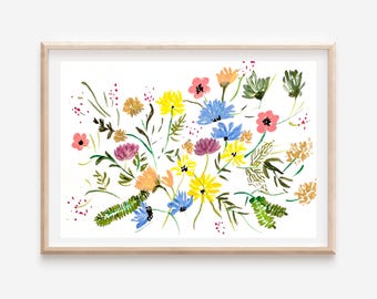 Original Wildflower Gouache Painting: Colorful Floral Art (Unframed)