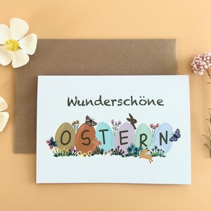 Frohe Ostern Karte, Ostergruß, Bunte Eier Illustration