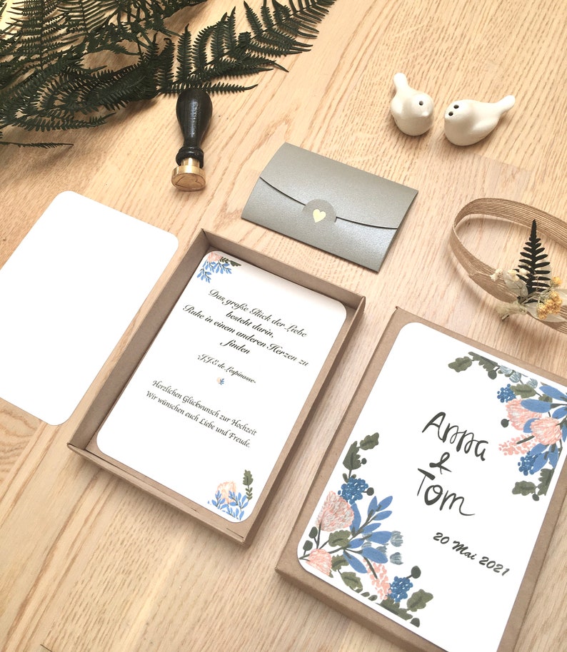Wedding Money Gift Box, Wedding Coupon Gift Box,Memory Box, Personalised Gift for Wedding, Wedding Gift Idea, Floral Illustrated Gift Box, image 3