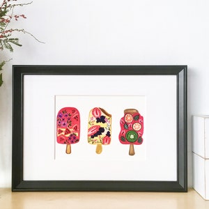 Summer Popsicles, Floral Fruity Popsicles, Art Print A5/A4 image 2