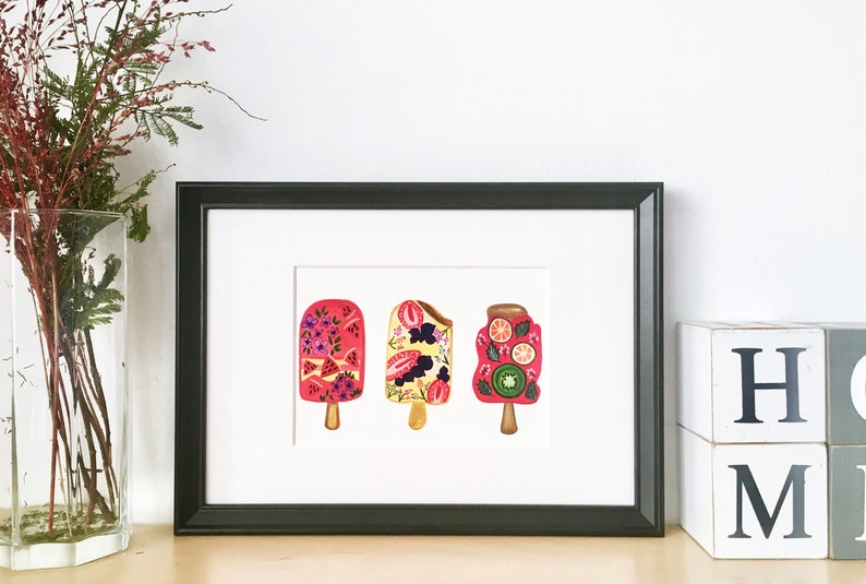 Summer Popsicles, Floral Fruity Popsicles, Art Print A5/A4 image 2