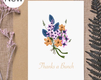Thanks A Bunch, Thank You Card, Floral Bouquet Illustration, Thank You So Much, Floral Card, Handmade Thank You Card