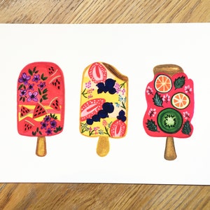 Summer Popsicles, Floral Fruity Popsicles, Art Print A5/A4 image 4