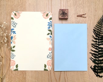 Floral Letter Writing Set: A5 Stationery with Light Blue Envelopes