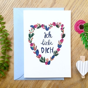 Ich liebe dich Karte, Deutsche Liebeskarte, Valentins-/Jubiläumskarte