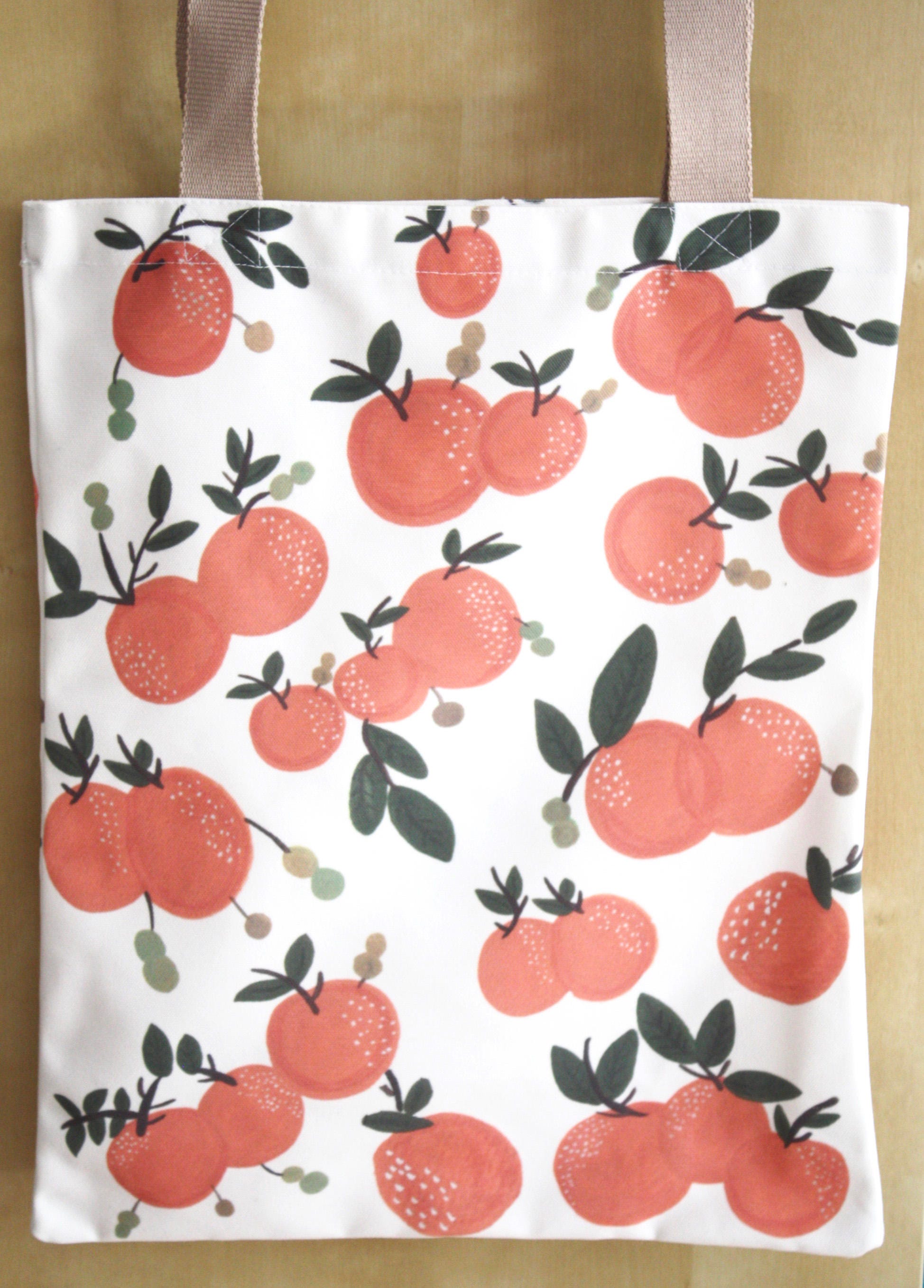Peaches Canvas Tote Bag Peaches Shopping Bag Fruits Print Etsy